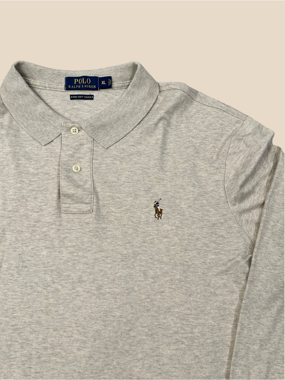 Polo Ralph Lauren Pima Soft Touch Men’s Heathered Gray Long Sleeve Polo Shirt XL